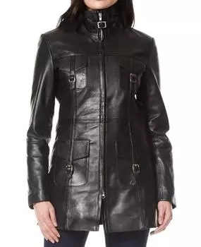 Новый женский плащ черный из натуральной кожи ручной работы из овчины, стильный, повседневный, мягкий S чёрный