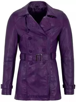 Новый женский тренчкот стильный фиолетовый ручной работы из натуральной овчины повседневный S фиолетовый