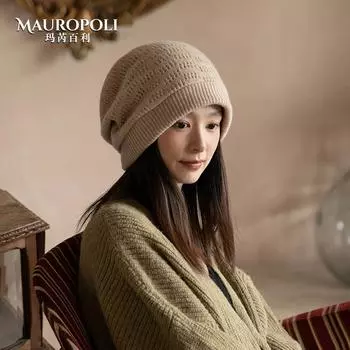 New wool hat cold hat women s autumn and winter knitted wool warm pile hat thin big head ear protector head hat Elastic adjustment (54-60cm) бежевый