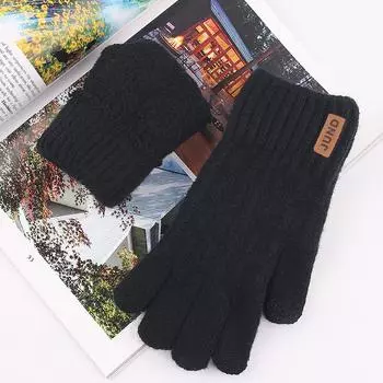 New Wool Touch Screen Gloves Warm Autumn and Winter Knitted Half Finger Gloves Plus Velvet Thickened Jacquard Gloves average size