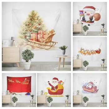New Year Christmas Cartoon Santa Claus Pattern Tapestry Living Room Sofa Home Decoration Christmas Gift 100x75cm