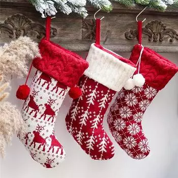 New Year Christmas Stocking Sack Xmas Gift Candy Bag Christmas Decorations For Home Knitted Sock Christmas Tree Decor