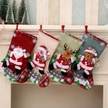 New Year Christmas Stocking Sack Xmas Gift Candy Bag Noel Christmas Decorations for Home Natal Navidad Sock Christmas Tree Decor зелёный
