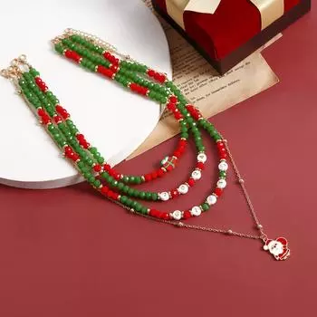 New Year Gift Christmas Christmas Snowman Elk Imitation Crystal Necklace Set Sweater Chain