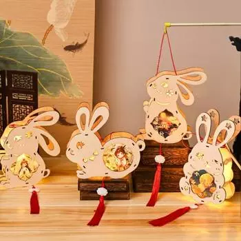 Новогодний фонарь светодиодный светящийся кролик фонарь DIY бумажное ремесло фестиваль ночник китайская культура A