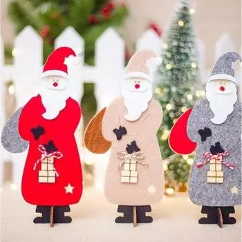 New Year Party Xmas Holiday Gifts DIY Christmas Decorations Wooden Felt Craft Santa Claus Doll Puppet Ornaments серый