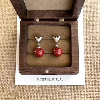 New Year s atmosphere high-end cinnabar stud earrings love stud earrings women s light luxury exquisite love silver needle earrings new earrings 925 silver needle