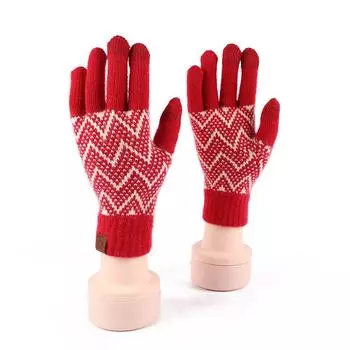 New Year s Festival Festive Year of Zodiac Red Gloves Winter Warm Touch Screen Gloves Outdoor Cycling Brushed Gloves average size