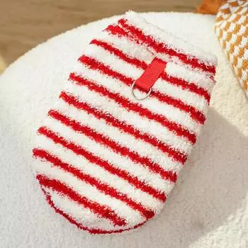 New Year s Pet Clothes Autumn and Winter Plush Dog Golden Retriever Cat Striped Corgi Dou Bantam Supplies Dog Vest XS (bust 30cm 1-1.5kg pet)