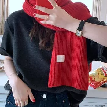 New Year Scarf Red Knitted Shawl Cashmere Shawl Winter Cashmere Scarves Simple Wool Scarf Student вино красного