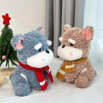 New Year Scarf Schnauzer Dog Doll Children s Gift Puppy Plush Toy 8 Inch Doll Machine Doll color randomly sent