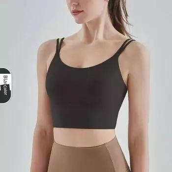 New Yoga Bra One-Piece Fixed Cup Double-Shoulder Strap Cami Beauty Back Sports Underwear Spring and Autumn Black S