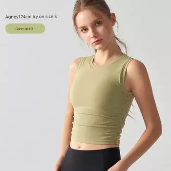New Yoga Clothes Women One-Piece Bra Professional High end Fashion Vest Advanced Sense Fitness Vest Sports Top Green grass S