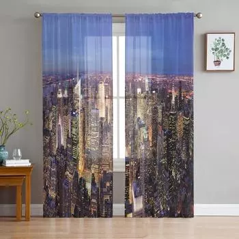 New York Hamanton City Window Treatment Tulle Modern Sheer Curtains for Kitchen Living Room the Bedroom Curtains Decoration W135 x H114cm