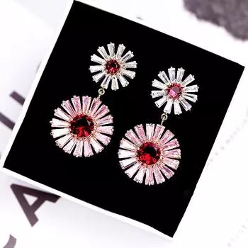 New zircon color earrings amethyst fashion accessories 925 silver needle flower exaggerated small daisy earrings