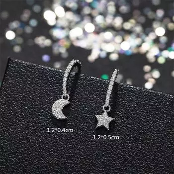 New Zircon Star Moon Drop Earrings For Women 925 Sterling Silver Fashion Jewelry Drop Shipping Eh1391