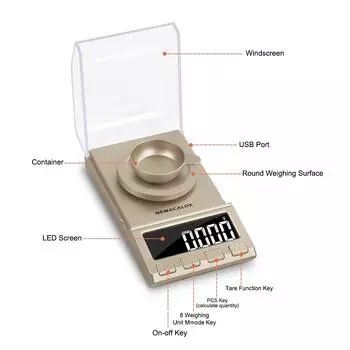NEWACALOX 0.001g Precision Digital Jewelry Scales 50g/100g/200g USB Powered Electronic Weighting LCD Mini Lab Balance 0.001g