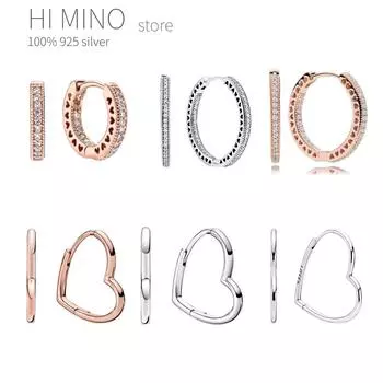 Newauthentic 925 Sterling Silver Asymmetrical Heart Hoop Earrings For European Women Diy Jewelry Earring