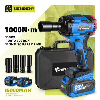 Newbeny 1000N.m 1/2 дюймовый бесщеточный электрический ключ 3 передачи беспроводной ручной ударный гайковерт электроинструмент для батареи Makita 18 В 2xBattery+4 Plugs