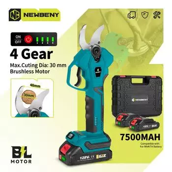 NEWBENY 30 мм бесщеточные электрические ножницы 4 передачи аккумуляторные фруктовые бонсай садовые электроинструменты для Makita 18 В батарея Without Battery