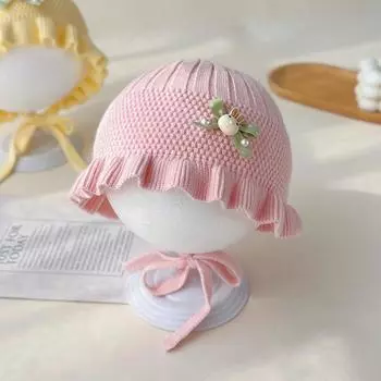 Newborn baby hat winter cute princess knitted hat girl baby winter warm ear protection court hat small age Recommended 0-6 months (hat circumference 36-42cm) жёлтый