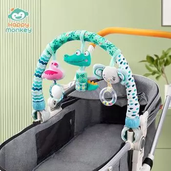 Newborn Baby Toy Bed Clip Hanging 0-1 Year Old Car Safety Seat Soothing Baby Educational Stroller Pendant HAPPY MONKEY Flamingo crocodile bed clip