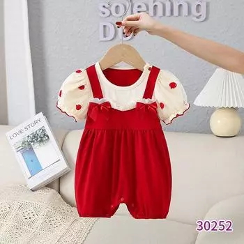 Newborn First Month Old 100 Days Old Romper Dress Summer Wear Fashion Red 66cm