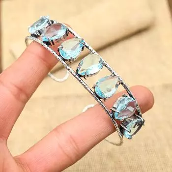 Невероятный швейцарский синий топаз, драгоценный камень, ювелирные изделия ручной работы из стерлингового серебра 925 пробы, регулируемый браслет для женщин