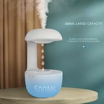Невесомый увлажнитель воздуха с каплями воды и антигравитационной технологией, ночной подсветкой и распылением — улучшение качества воздуха и охлаждение USB белый