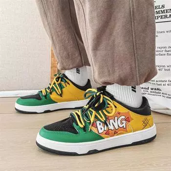 Newest Arrival Fashion Letter Printed Men S Low Sneakers Hip-Hop Leather Board Shoes For Men Lace-Up Flat Shoes Casual Men Footwear 39