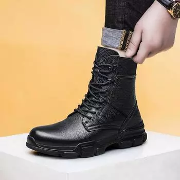 Новейшие Черные Теплые Зимние Мужские Ботинки Натуральная Кожа Роскошные Базовые Ботинки Качественная Зимняя Обувь Мужские Военные Меховые Повседневные Ручной Работы 44