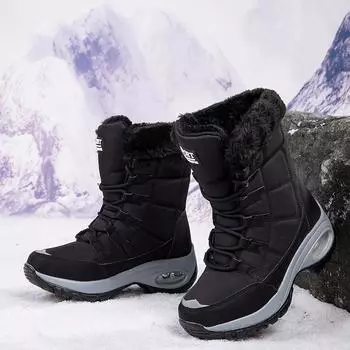 Новейшие ботинки для женщин, зимние теплые плюшевые модные хлопковые туфли, толстая подошва, удобные высокие ботинки, зимние ботинки Botte Femme 2024 35 красный