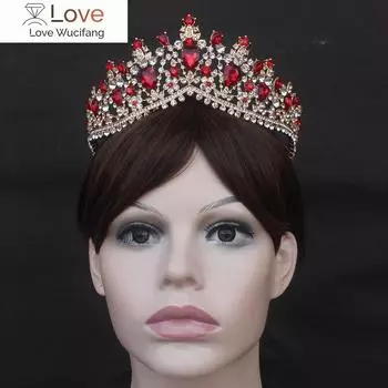 Новейший дизайн европейский красный хрустальный венец головной убор свадебные аксессуары для волос ювелирные изделия диадемы невесты короны принцессы Width: 14cm