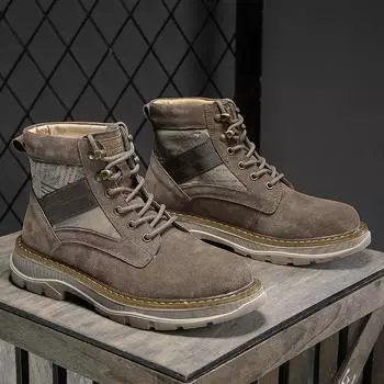 Новейшая Высококачественная Мужская Обувь из Коровьей Замши Осенне-Зимние Повседневные Ботильоны Уличная Модная Обувь Мужские Ботинки на Шнуровке Мотоциклетные Ботинки 40