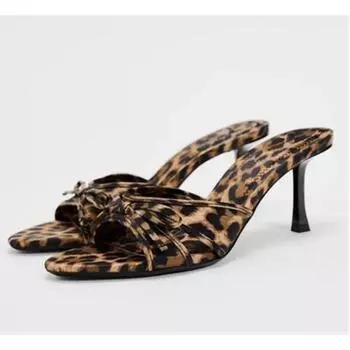 Newest Leopard Print Women Sandals Summer Heeled Sandals Woman Sexy Slingback Heels Shoes for Women Slippers Female Shoes 35 шоколадный
