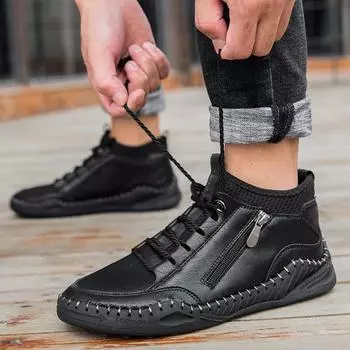 Новейшие мужские ботинки Повседневные ботильоны из спилковой кожи Мужские кроссовки Ботинки на шнуровке с боковой молнией Уличная обувь Теплые зимние ботинки Большой размер 38-47 38