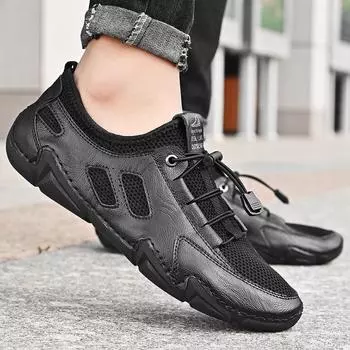 Новейшая мужская обувь, повседневные кожаные мокасины, мужская дышащая легкая обувь для отдыха, мужская мягкая резиновая летняя обувь для вождения на плоской подошве, обувь для отдыха 38