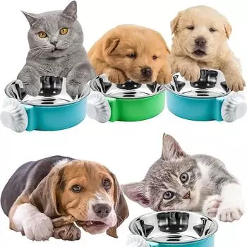 Newest Pet Feeding Bowl Hanging Non-Slip Cats Dogs Food Bowls Stainless Steel Puppy Water Feeder Fixed On The Cage Pets Supplies S 4x13cm
