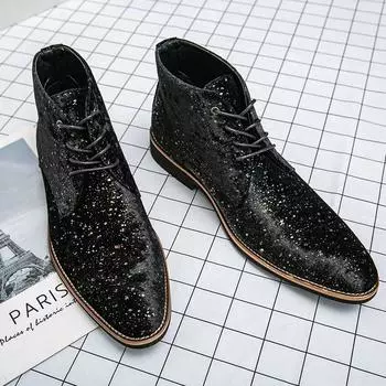 Новейшие популярные мужские модные ботинки, офисные ботинки, мужские молодежные повседневные туфли из искусственной кожи, вечерние клубные ботинки для мужчин с острым носком 38