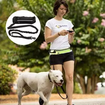 Newest Reflective Pet Leash Elastic Hand Freely Jogging Dog Traction Rope Running Waist Pack Belts Loop Retractable PT000480 чёрный