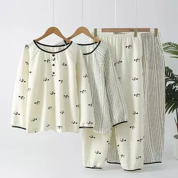 Newest Women s Autumn and Winter Air Cotton Three Layer Thickening Warm Round Neck Long Sleeve Cartoon Home Clothes M