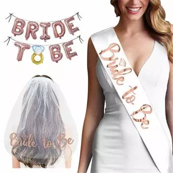 Невеста Девичник Невеста Будущая невеста Комплект из 3 предметов Фата Пояс невесты Комплект украшений из воздушных шаров Свадебная фата Фата Расческа для годовщины свадьбы