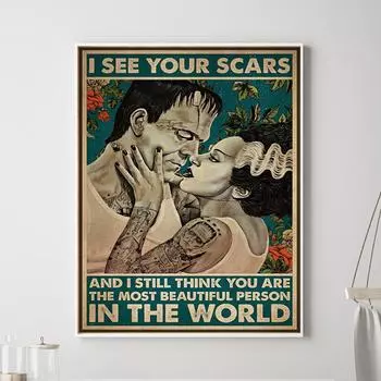 Невеста Франкенштейна, я видел твои шрамы, постер из фильма ужасов, холст, картина, Ретро Настенная картина, современная ванная комната, домашний декор 21cm30cm NoFrame