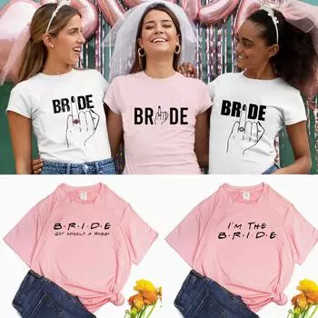 Невеста с безымянным пальцем, команда невесты, принт, девичник, свадебная вечеринка, женская футболка, повседневная женская базовая футболка с круглым вырезом и короткими рукавами L