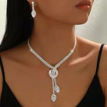 Невеста в вечернем платье, свадебное платье, аксессуары из кристаллов, женские украшения, ожерелье, серьги, комплект, темперамент