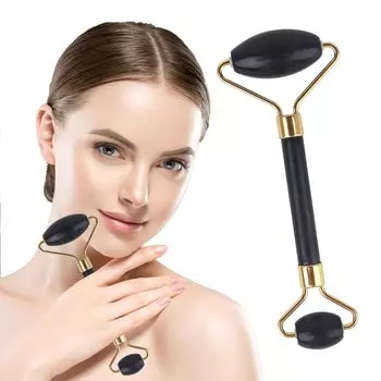 NEWGO Массажный роликовый прибор для красоты лица Подарок на ролик для лица Унисекс Подарок на день рождения Нефритовый ролик Натуральный камень Нефрит Черный Материнский - чёрный