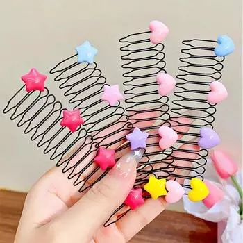 Невидимая сломанная шпилька для волос для девочек, милый бант в форме сердца, заколка для волос, детский инструмент для тиары, изогнутая игла, челка, фиксированная вставная расческа, аксессуары для укладки