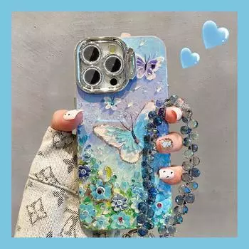 Невидимая защитная пленка для крепления объектива, чехол для телефона iPhone 15Pro Max 11 12 13 14 15 14 Plus 12pro 15pro, задняя крышка с синим цветком и бабочкой for iphone 11 синий