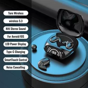 Невидимые беспроводные наушники для сна с чехлом для зарядки Bluetooth 5.3 Скрытые наушники Легкие водонепроницаемые спортивные стерео музыкальные наушники с шумоподавлением чёрный