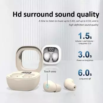 Невидимые мини-наушники для сна, беспроводные наушники Bluetooth, внутриканальные наушники TWS с микрофоном и шумоподавлением, музыкальные наушники HIFI белый